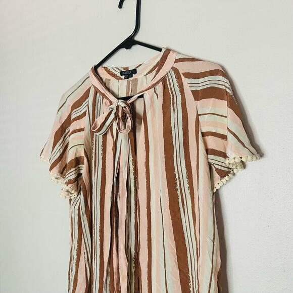 RAOUL Pink Brown Striped Printed 100% Silk Tie Neck Woven Raffaella Blouse Size2 - Picture 6 of 11